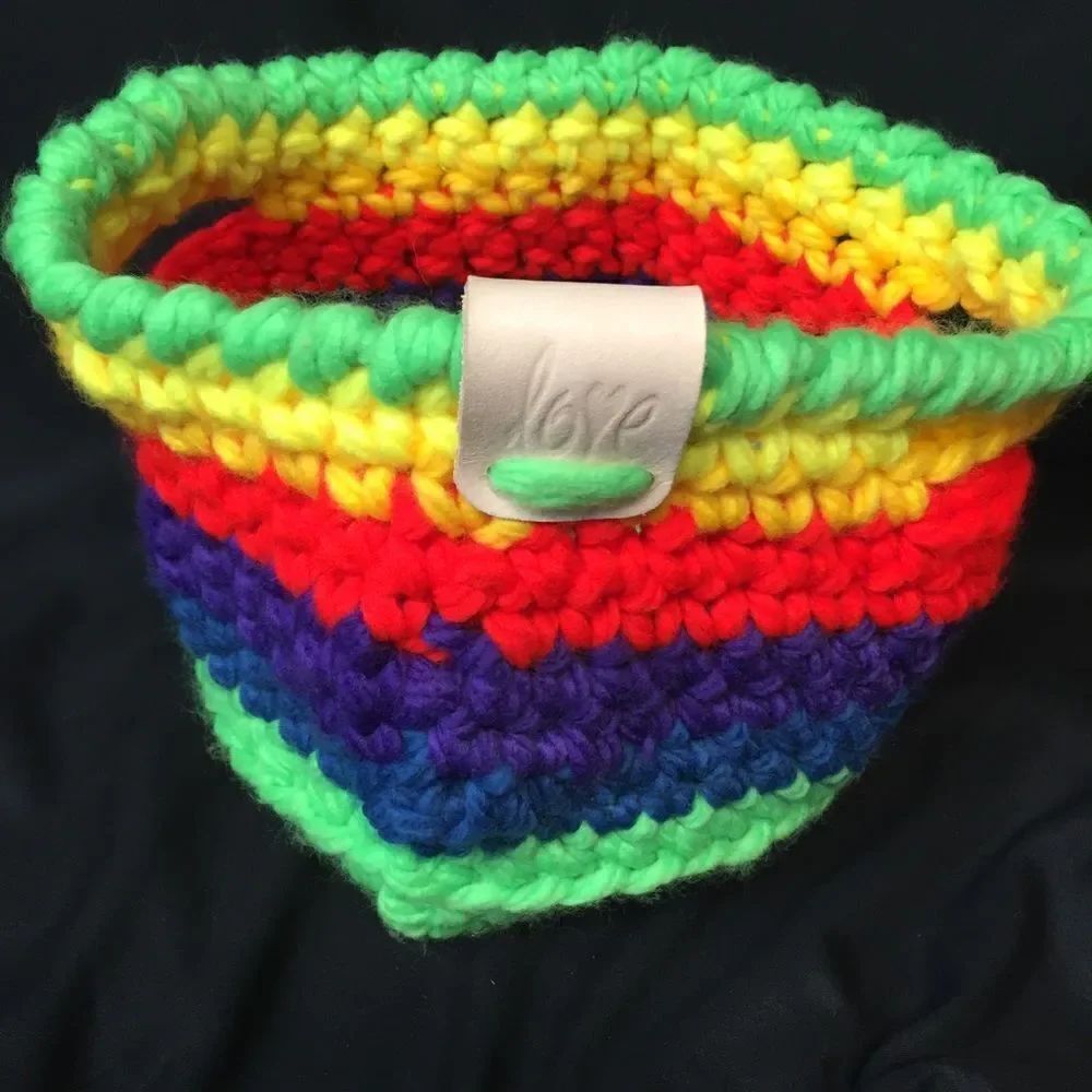 LOVE Rainbow Chunk Knit Purse Clutch basket